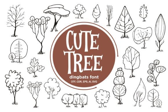 Cute Tree Dingbats Font for Playful Editorial Design